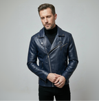 Kurze Biker Jacke für Herren mit gesteppten Ärmeln und asymmetrischem Reißverschluss