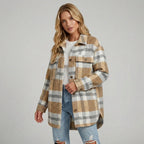 Lange Hemd Jacke im Karierten Design mit Brusttaschen im Oversized Schnitt
