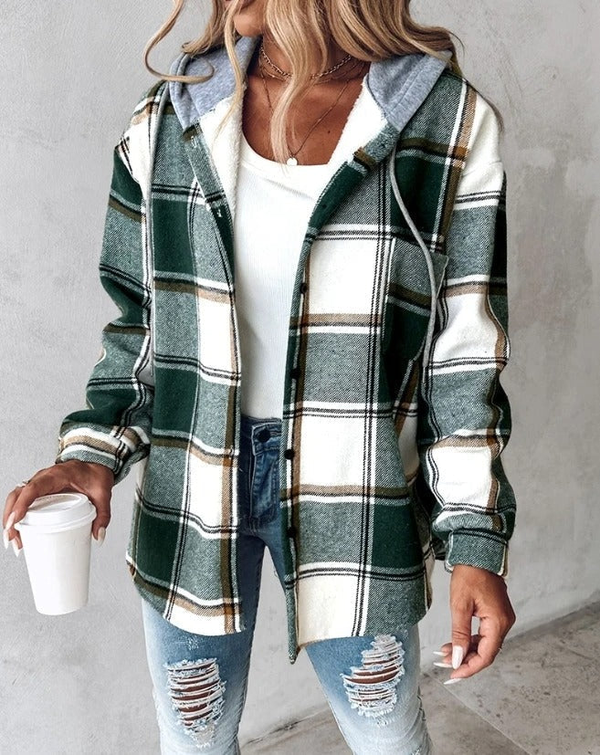 Kariertes Damen-Flanellhemd mit Kapuze | Warm 0