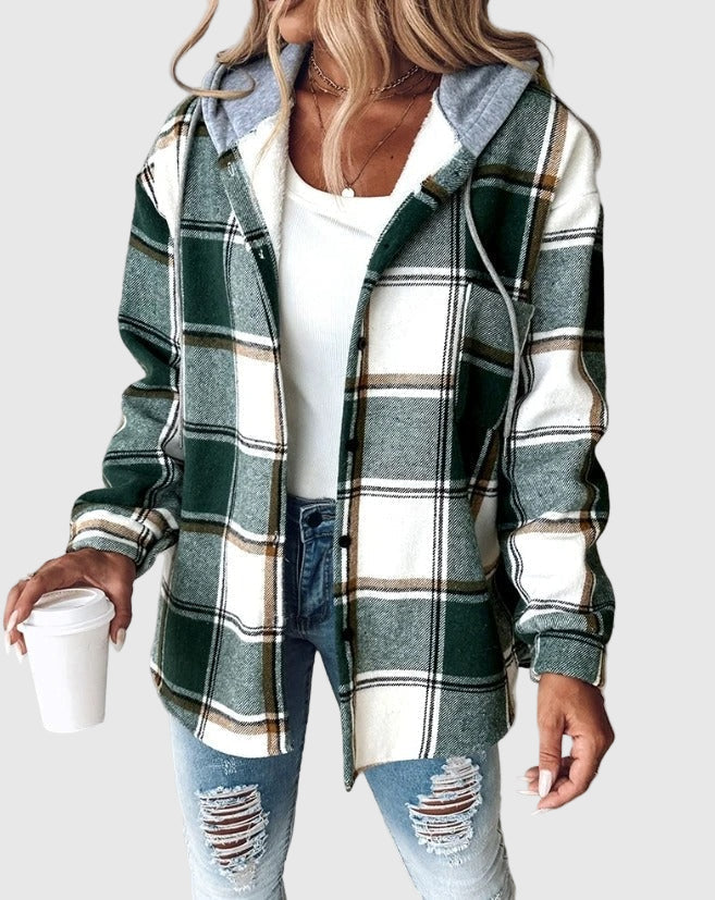 Kariertes Damen-Flanellhemd mit Kapuze | Warm