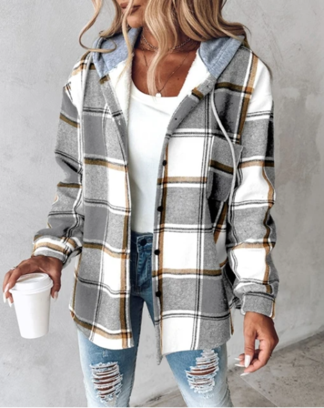 Kariertes Damen-Flanellhemd mit Kapuze | Warm 3