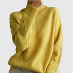 Damen Kaschmir Rollkragenpullover im trendigen Rauten-Muster | Rippenstrick