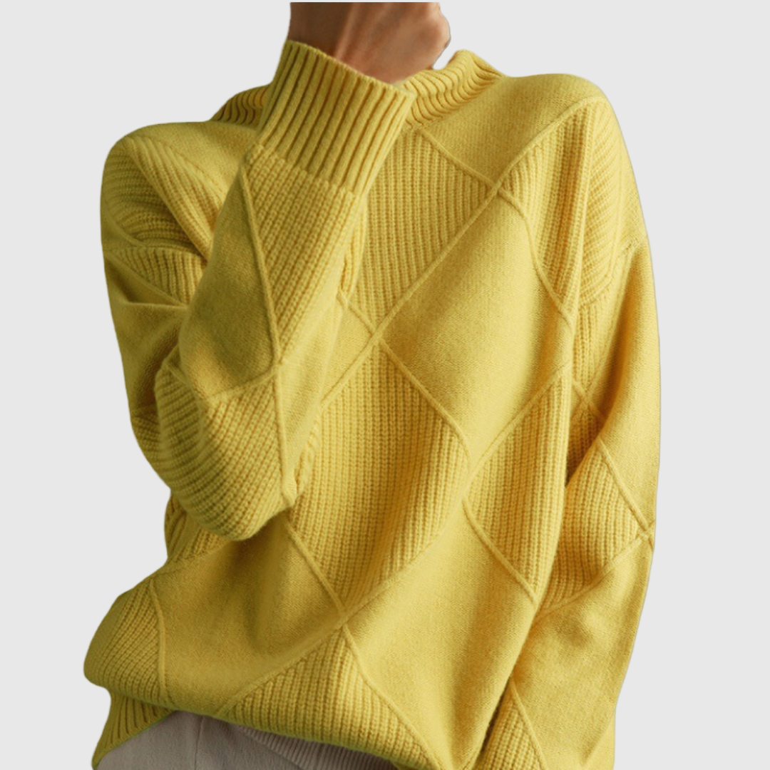 Damen Kaschmir Rollkragenpullover im trendigen Rauten-Muster | Rippenstrick
