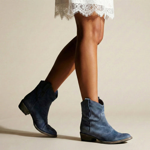 Ankle Boots für Damen mit flachem Absatz im Cowboy Stil
