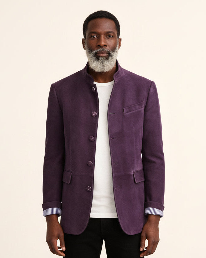 Herren Jacke in Lederoptik mit Stehkragen und Knopfleiste