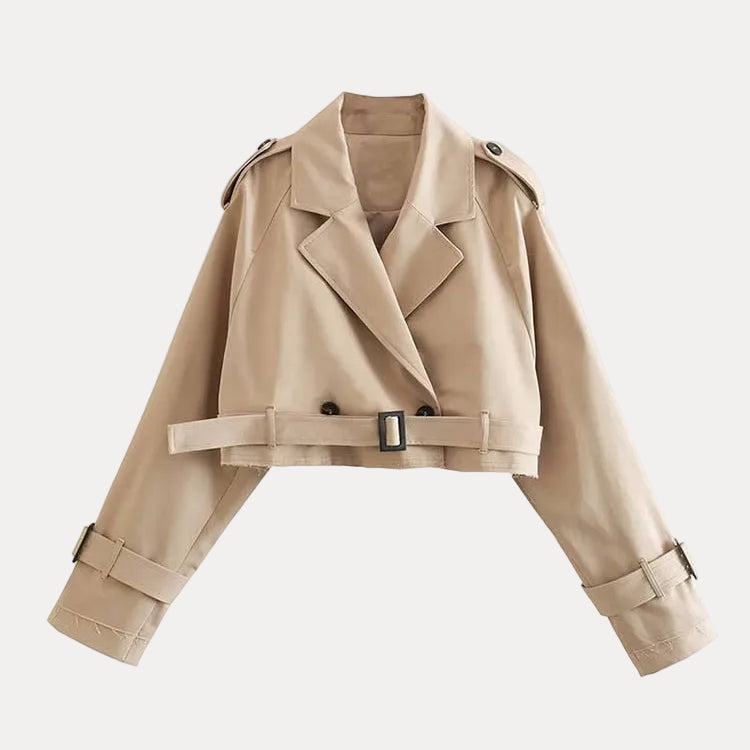 Klassischer kurzer Trenchcoat für Damen mit zweireihigem Design