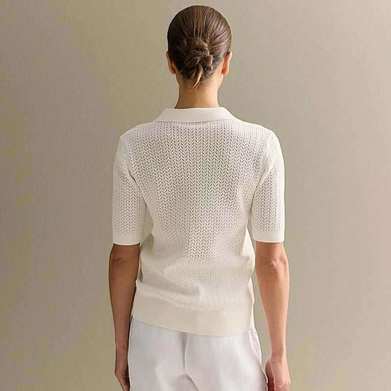 Kurzarm Strick-T-Shirt für Damen | Lässiger Schnitt mit Kragen 1