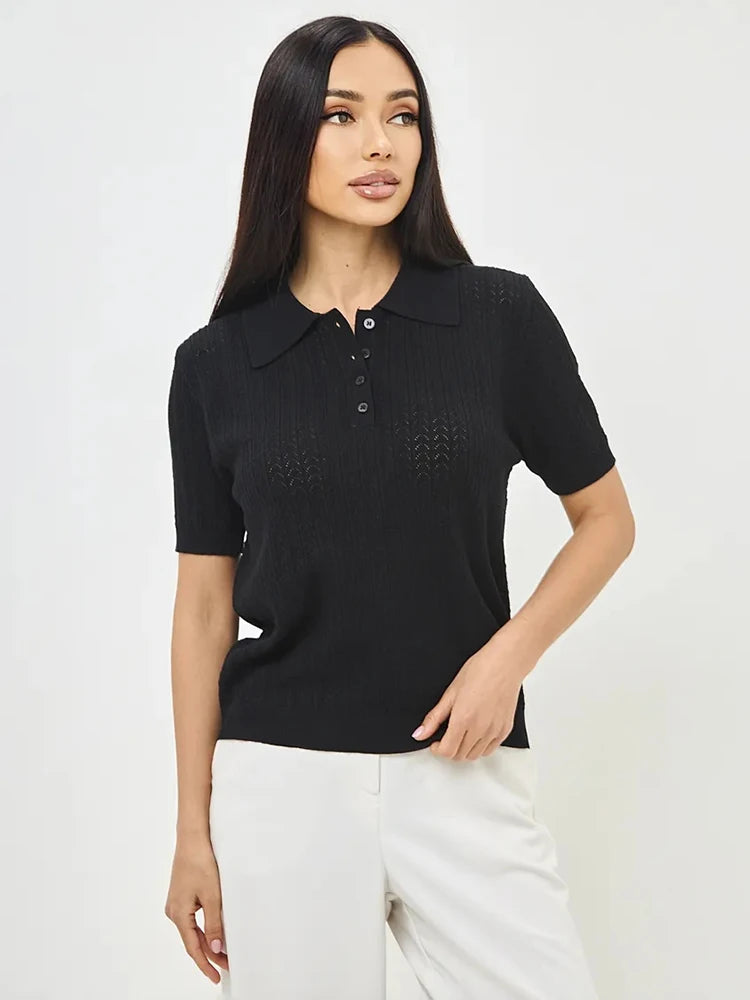 Kurzarm Strick-T-Shirt für Damen | Lässiger Schnitt mit Kragen 11