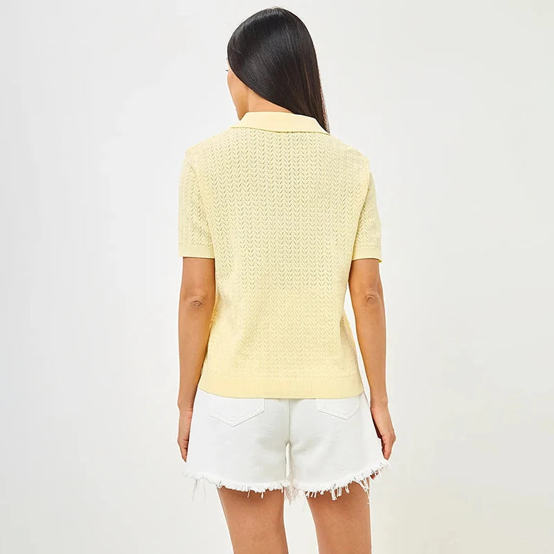 Kurzarm Strick-T-Shirt für Damen | Lässiger Schnitt mit Kragen 4