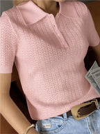 Kurzarm Strick-T-Shirt für Damen | Lässiger Schnitt mit Kragen 9
