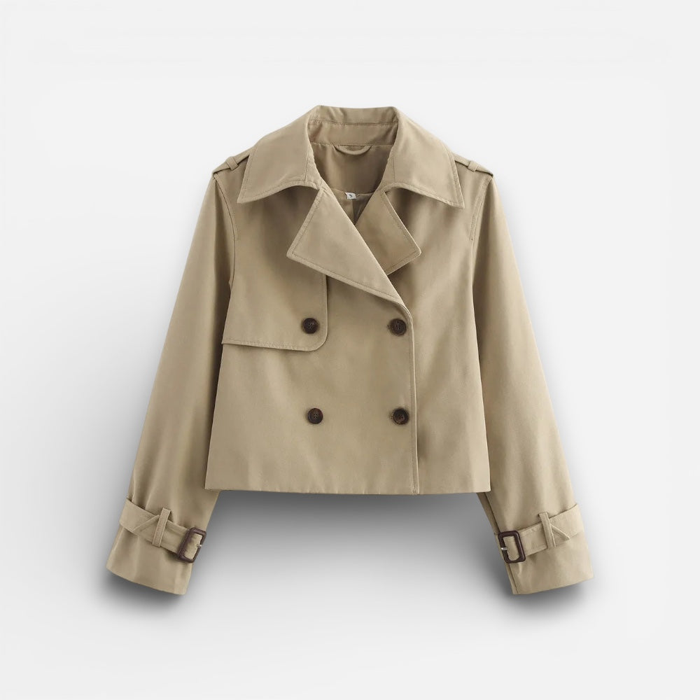 Kurze Trenchjacke für Damen mit doppelter Knopfleiste und Reverskragen