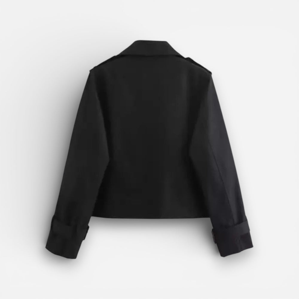 Kurze Trenchjacke für Damen mit doppelter Knopfleiste und Reverskragen