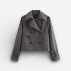 Kurze Trenchjacke für Damen mit doppelter Knopfleiste und Reverskragen