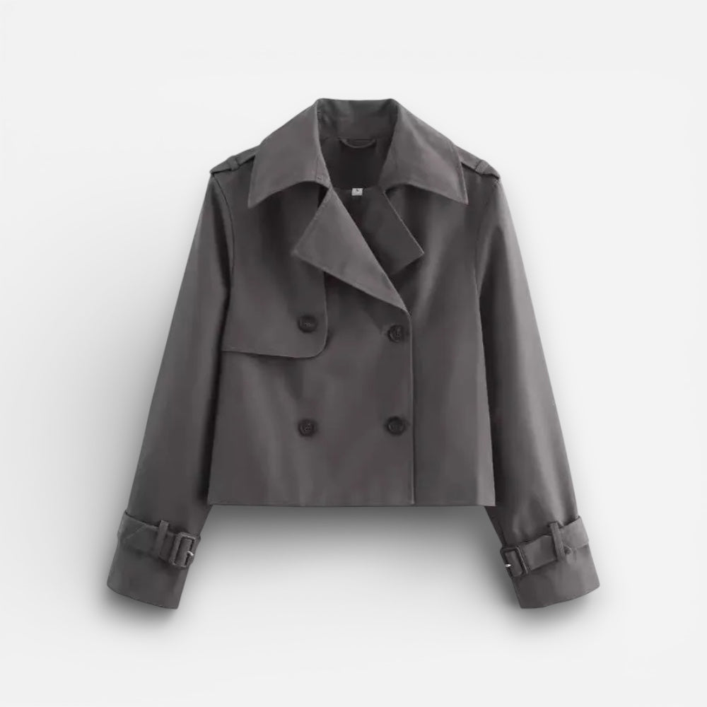 Kurze Trenchjacke für Damen mit doppelter Knopfleiste und Reverskragen