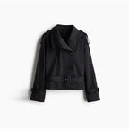 Kurzjacke für Damen im Trenchcoat-Stil mit Taillengürtel und hohem Kragen