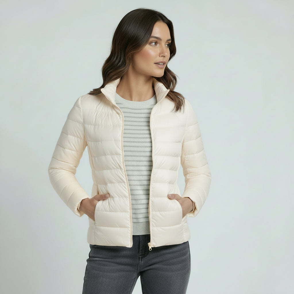 Leichte Steppjacke für Damen mit Stehkragen im einfarbigen Design