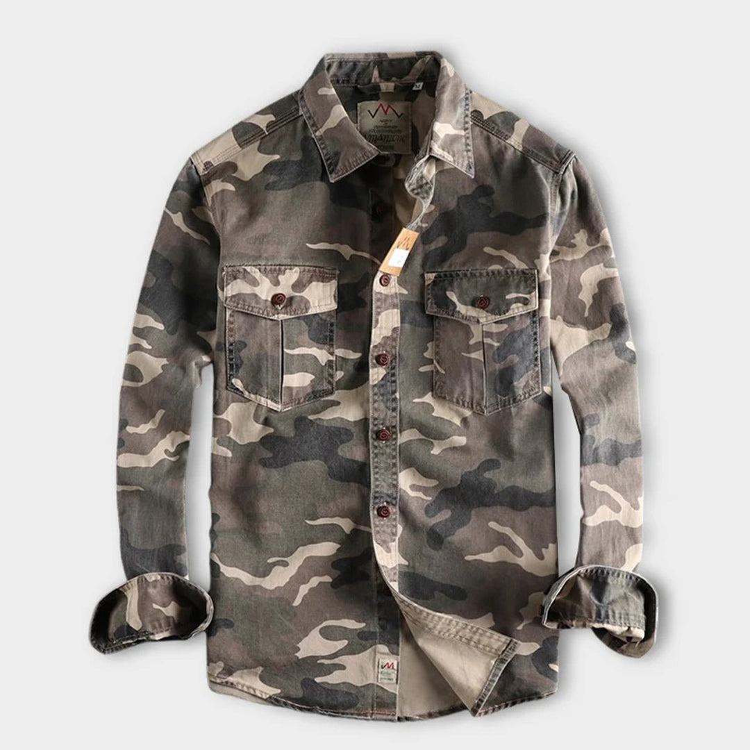 Shirtjacke für Herren im Camouflage-Design mit Knopfverschluss und Brusttaschen