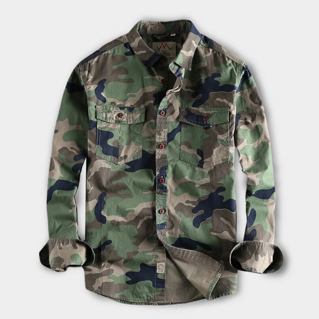 Shirtjacke für Herren im Camouflage-Design mit Knopfverschluss und Brusttaschen