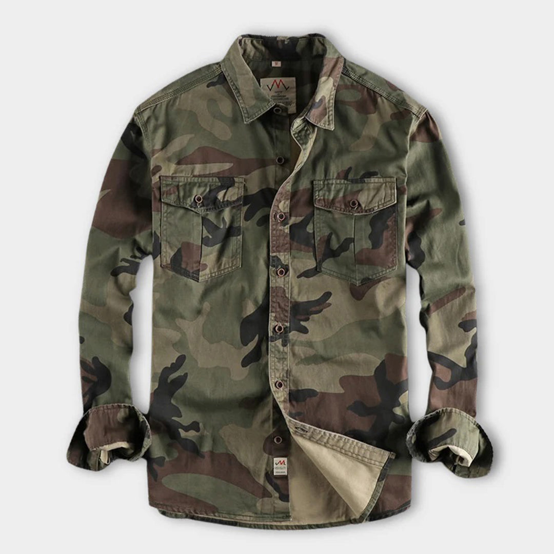 Shirtjacke für Herren im Camouflage-Design mit Knopfverschluss und Brusttaschen