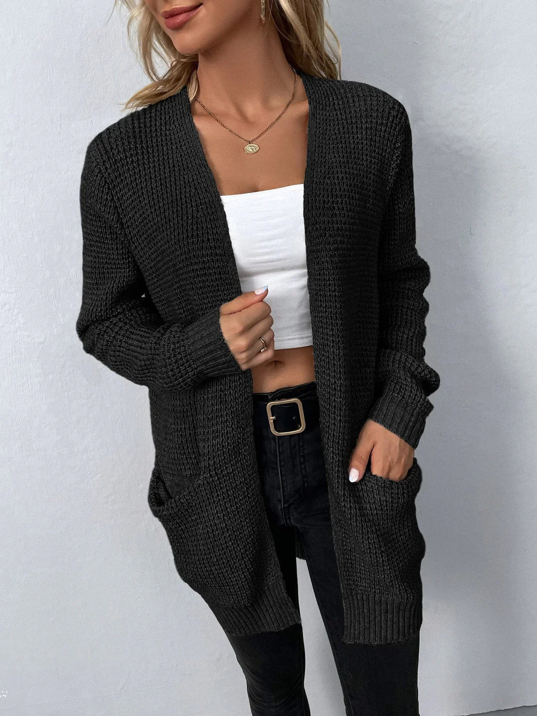 Langärmlige Strickjacke Damen, Klassisch und Bequem 0