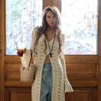 Lange Strickjacke Damen im Boho-Stil mit Ausgestellten Ärmeln 2