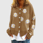Strickjacke für Damen mit Floraldruck und Knopfverschluss