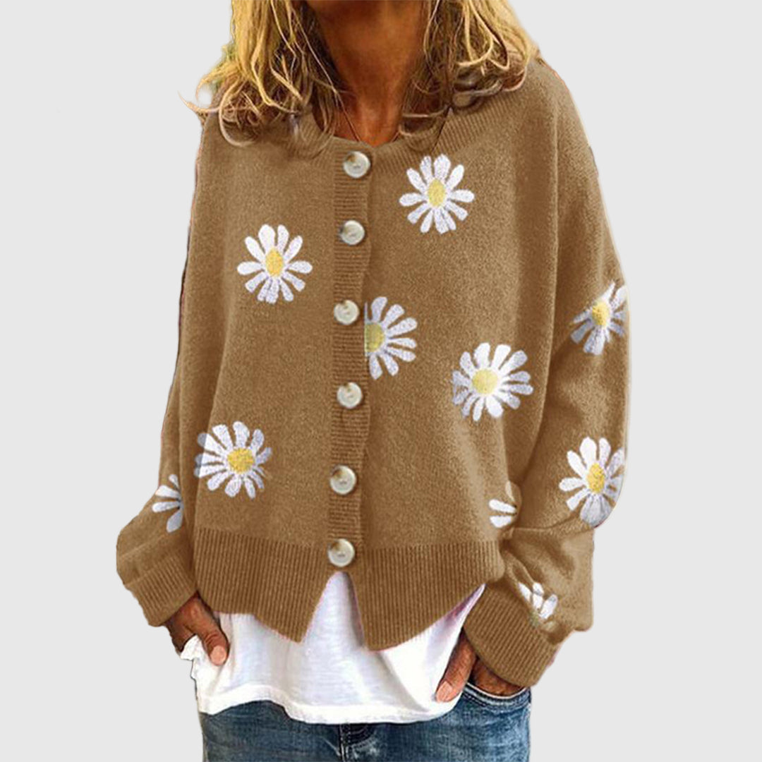 Strickjacke für Damen mit Floraldruck und Knopfverschluss