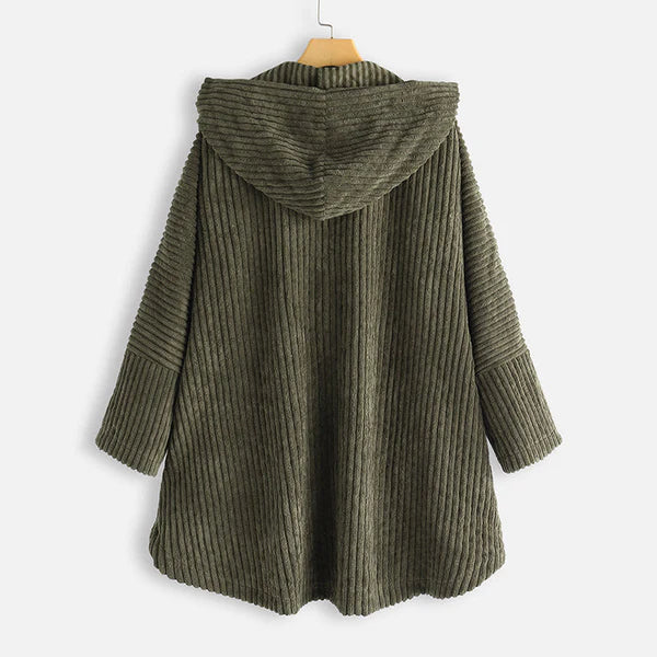 Damen - Mantel mit Kapuze aus Cord | Lang 3