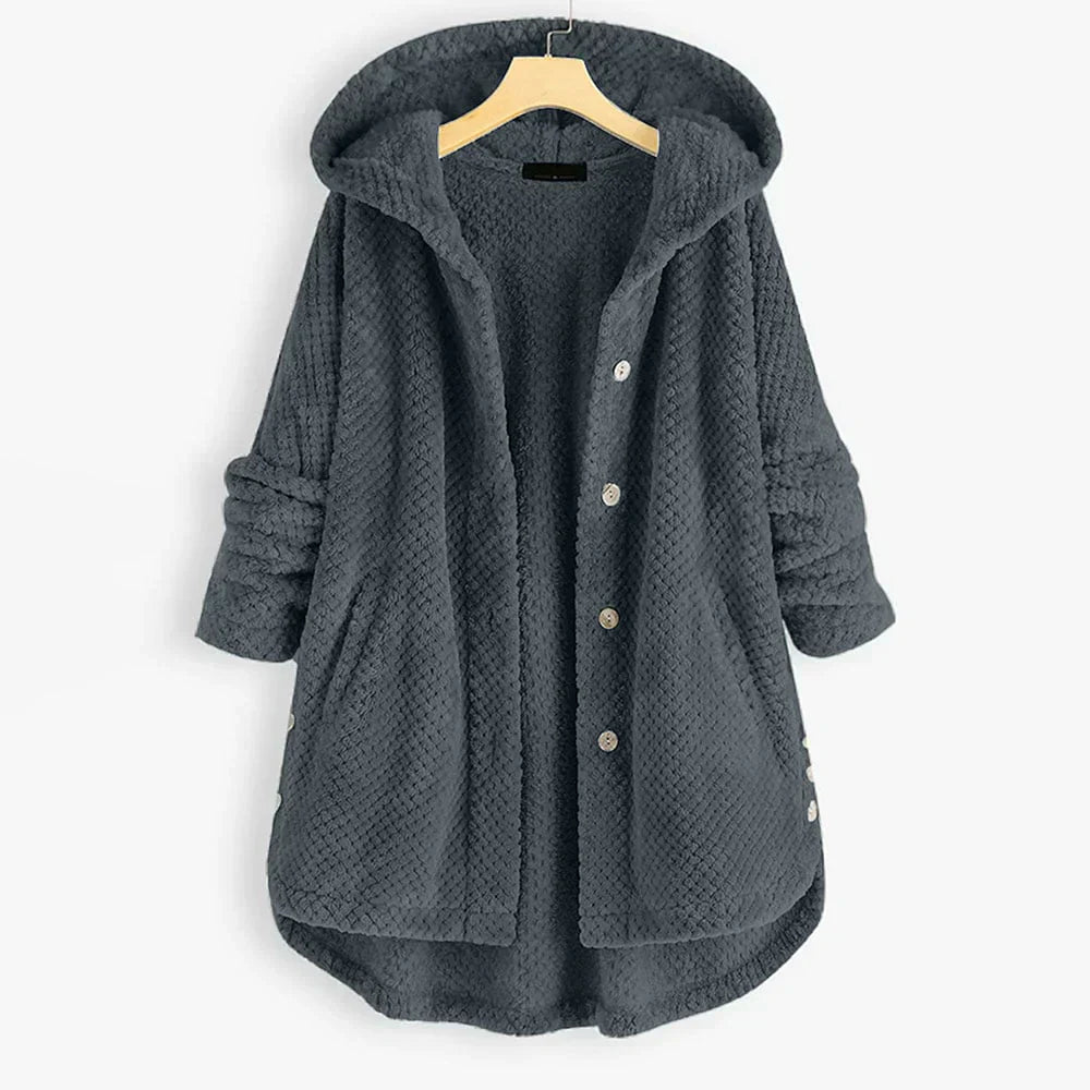 Damen - Mantel mit Kapuze aus Cord | Lang 6