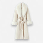 Langer Damenmantel mit Kunstpelzkragen und Gürtel