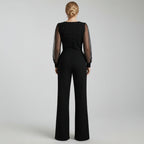 Jumpsuit für Damen mit V-Ausschnitt und langen Mesh-Ärmeln