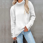 Lässiger Rollkragenpullover für Damen mit Knopfmanschetten 0