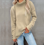 Lässiger Rollkragenpullover für Damen mit Knopfmanschetten 1