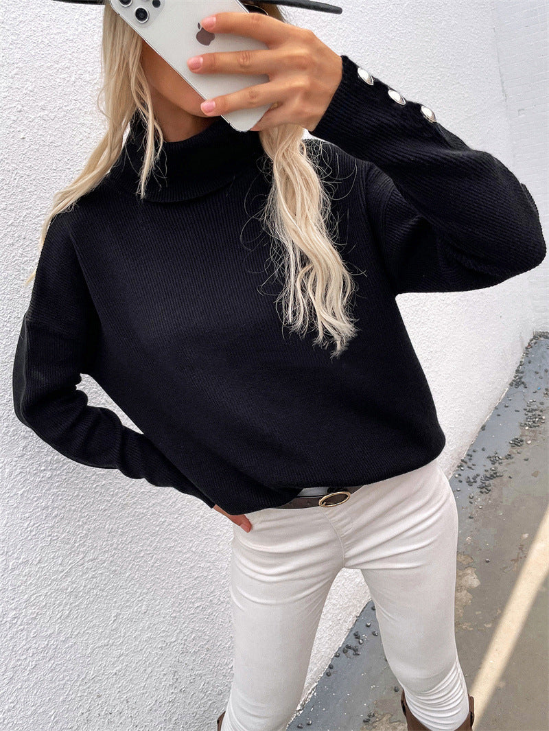 Lässiger Rollkragenpullover für Damen mit Knopfmanschetten 5