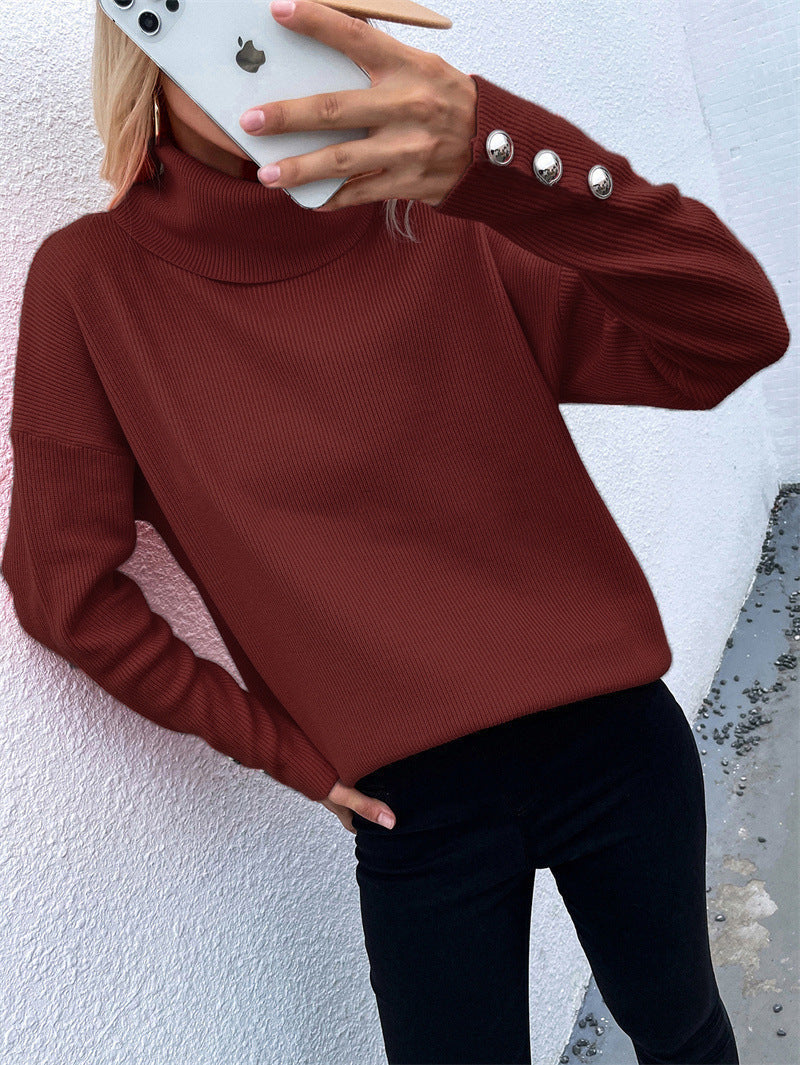 Lässiger Rollkragenpullover für Damen mit Knopfmanschetten 6
