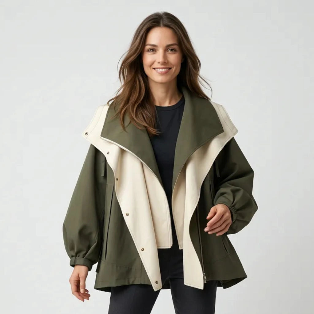 Wasserdichte Damen Jacke mit Kapuze und Taillenzug