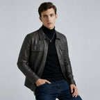 Hemdjacke für Herren mit Coating und Druckknöpfen