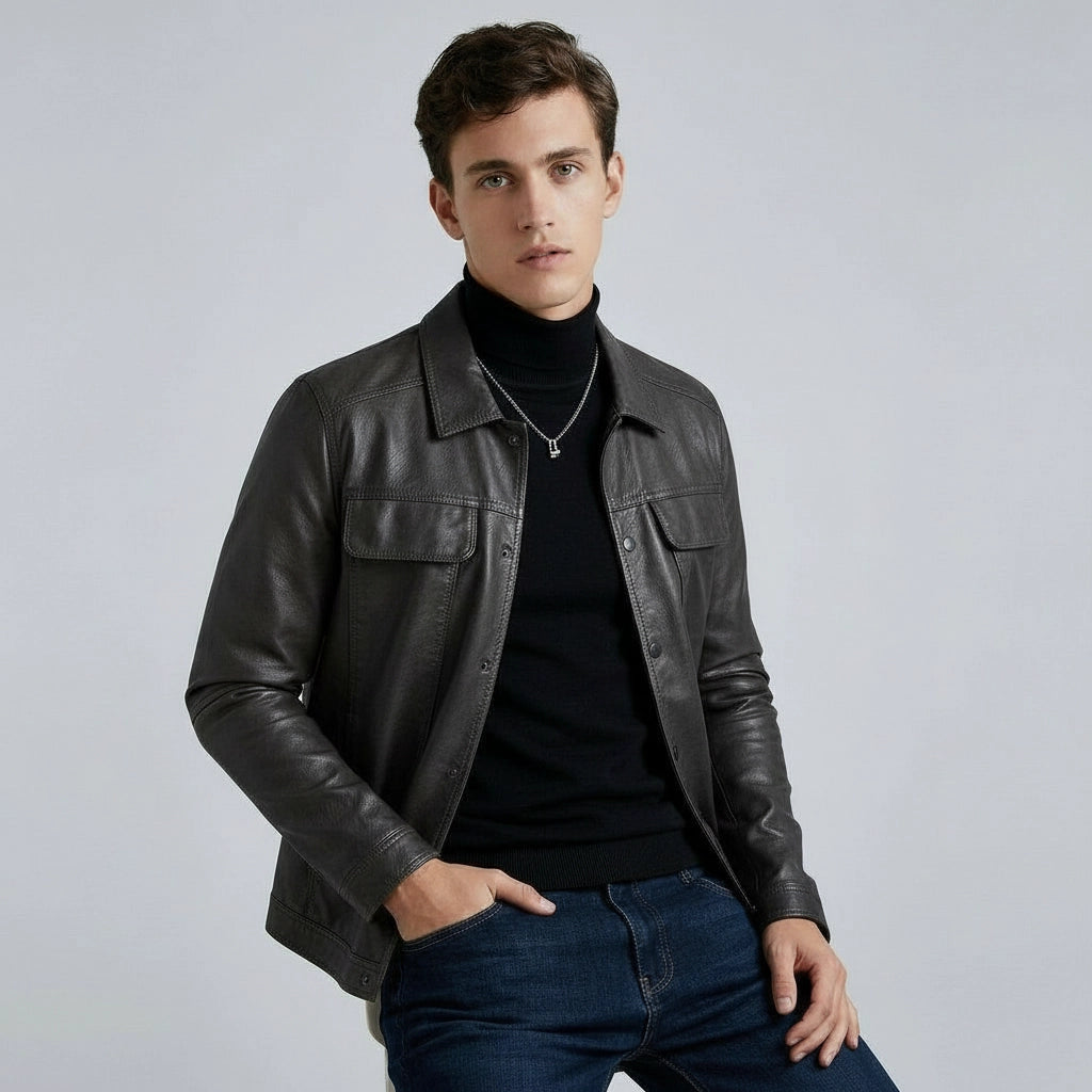 Hemdjacke für Herren mit Coating und Druckknöpfen