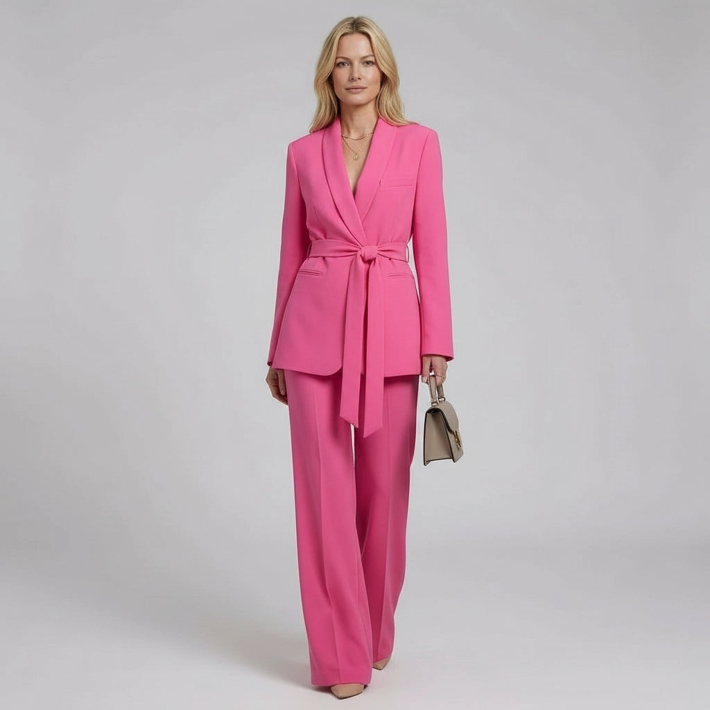 Hosenanzug für Damen aus tailliertem Longblazer mit Gürtel und gerader Hose