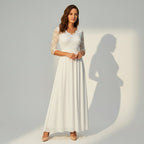 Langes Kleid für Damen aus Chiffon mit Spitze und 3/4 Ärmeln im Locker Fallenden Design