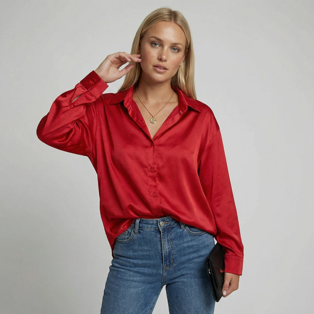 Elegante Satinbluse für Damen mit Knopfleiste und lockerer Passform