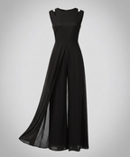 Ärmelloser Jumpsuit mit weitem Bein und fließendem Chiffon Überwurf im eleganten Schnitt
