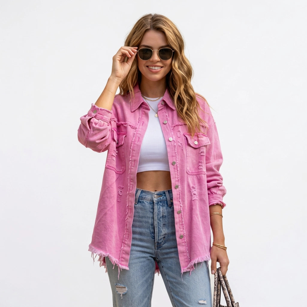 Jeansjacke für Damen im Oversized-Schnitt mit Rissen
