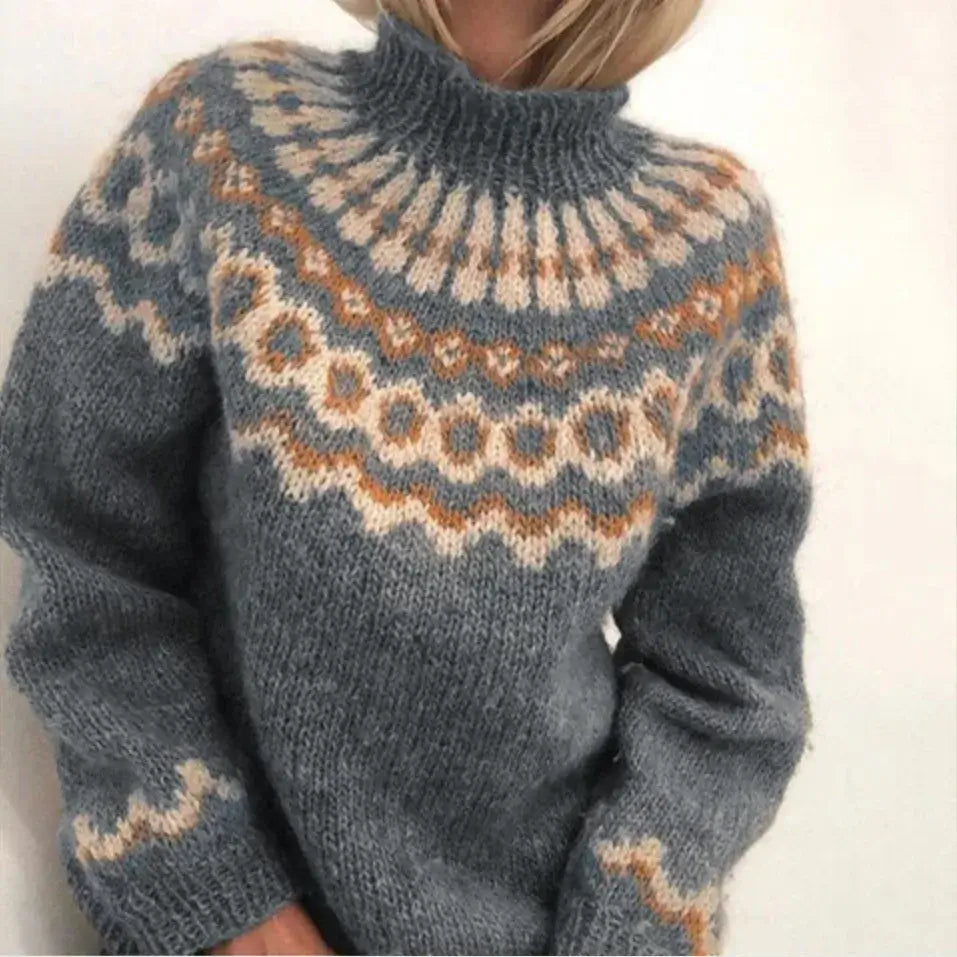 Norweger-Strickpullover für Damen mit Stehkragen | Kuschelig