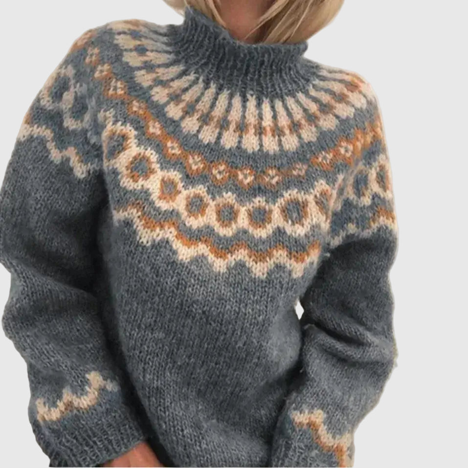 Norweger-Strickpullover für Damen mit Stehkragen | Kuschelig