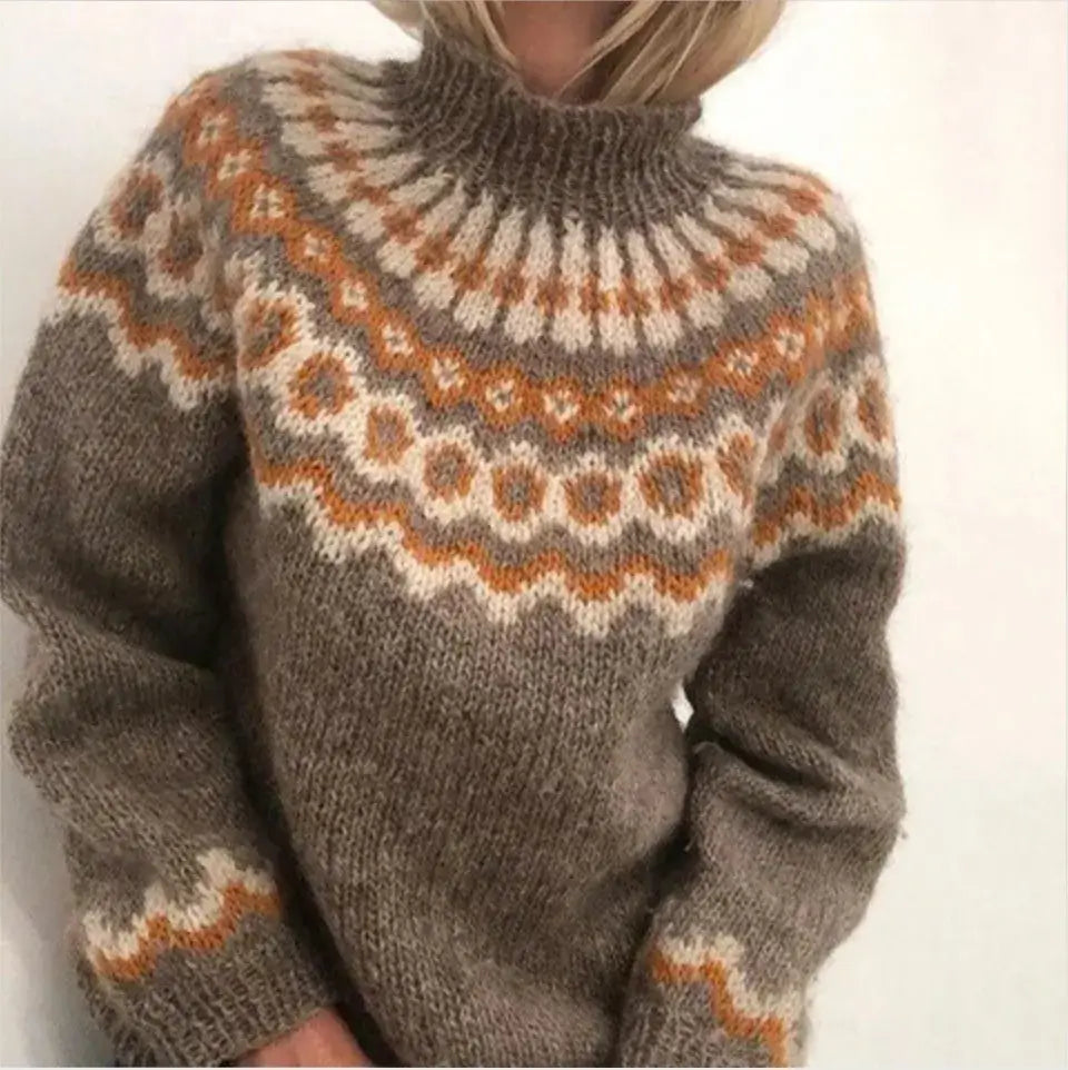 Norweger-Strickpullover für Damen mit Stehkragen | Kuschelig
