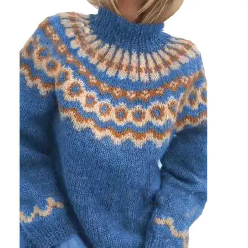 Norweger-Strickpullover für Damen mit Stehkragen | Kuschelig