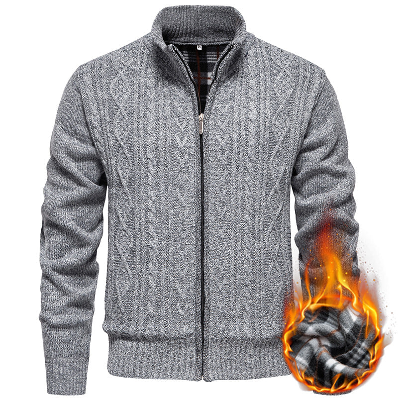 Strickjacke für Herren aus Grobstrick mit Zopfmuster im Rautenmuster