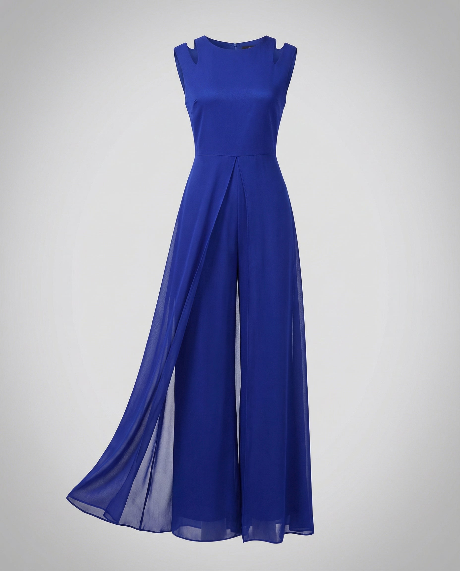 Ärmelloser Jumpsuit mit weitem Bein und fließendem Chiffon Überwurf im eleganten Schnitt