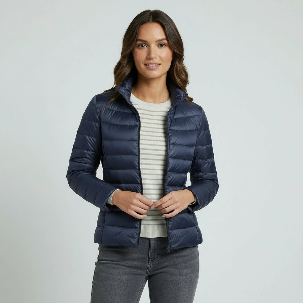 Leichte Steppjacke für Damen mit Stehkragen im einfarbigen Design